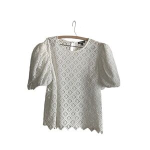 Express White Lace Diamond Pattern Puff Sleeve Blouse Size XL